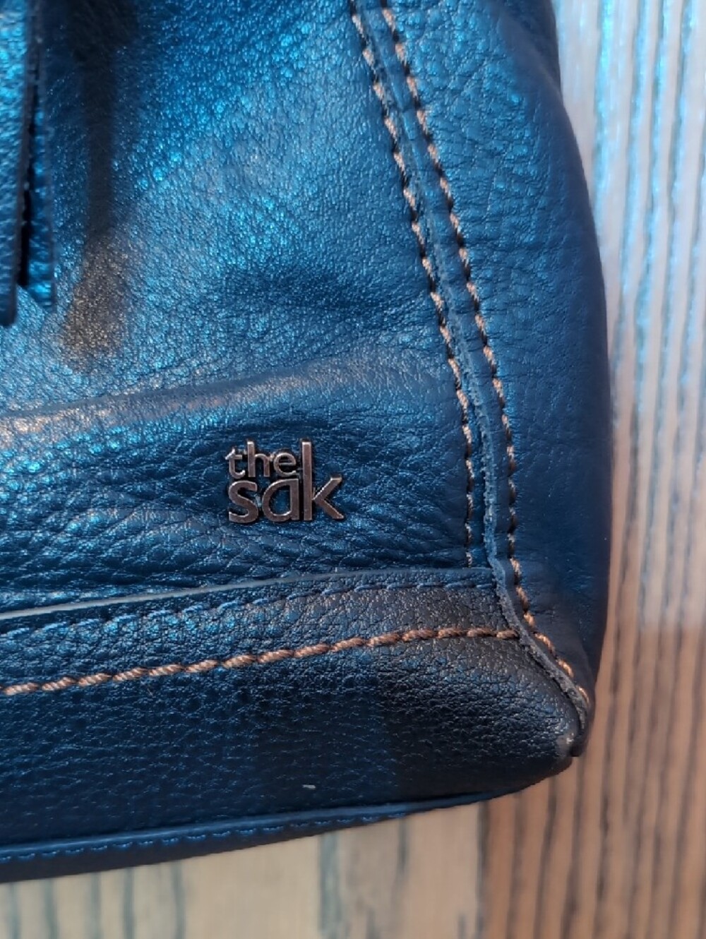 The Sak Navy Blue Leather Crossbody with Patterned Interior - Picture 2 of 8